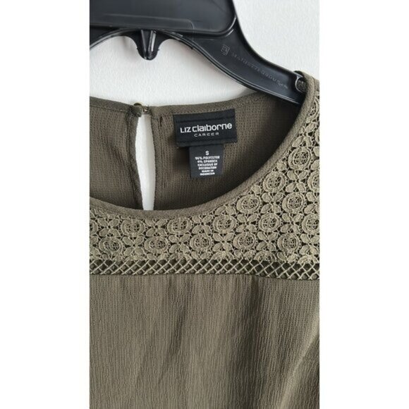 Liz Claiborne Career Women Olive-Green Short Sleeve Blouse Size S - Picture 2 of 5
